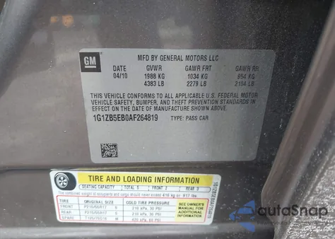 2010 Chevrolet Malibu Ls from USA, damaged, VIN 1G1ZB5EB0AF264819